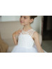 White Lace Tulle Flower Girl Dress With Big Bow